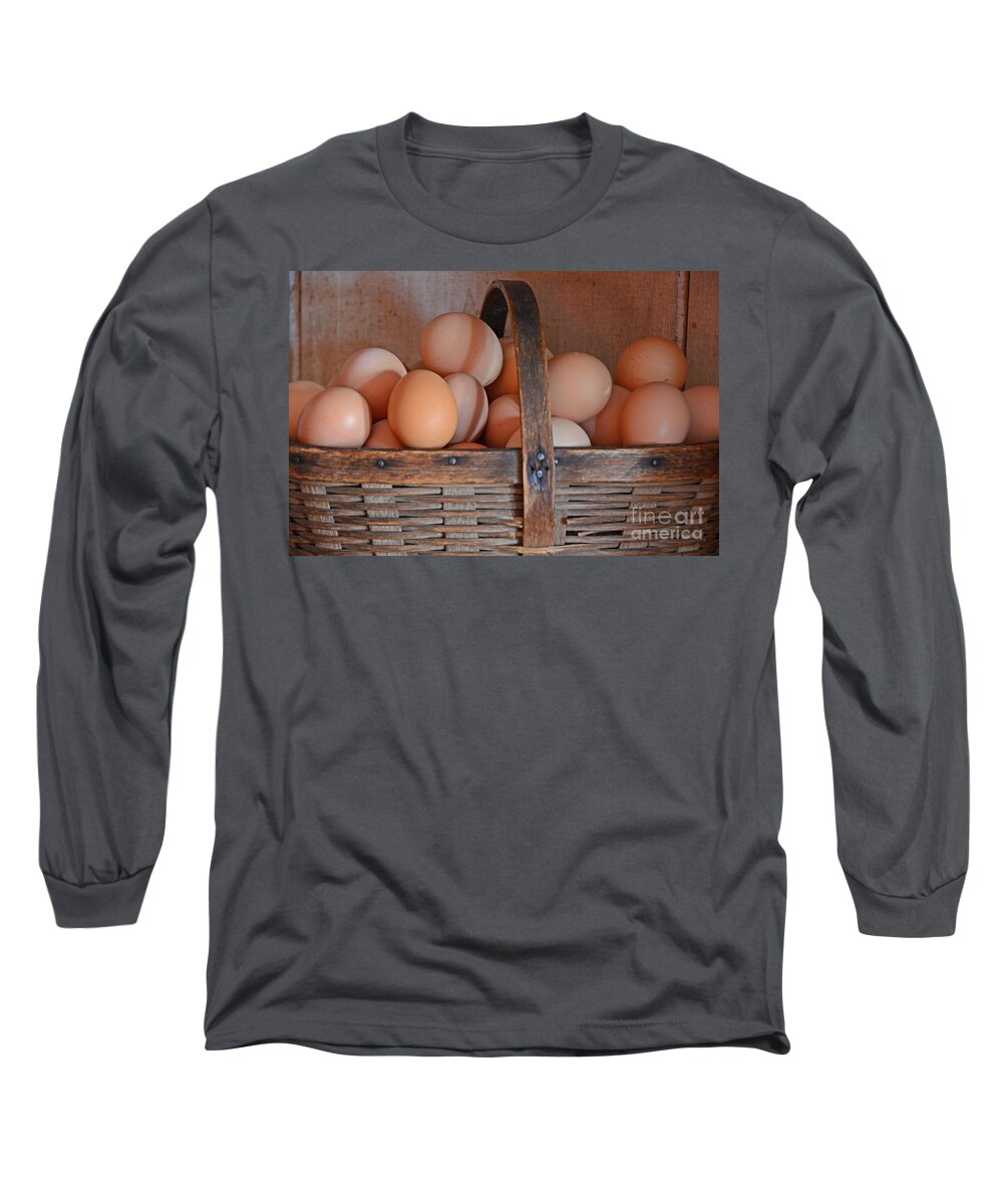Still Life Long Sleeve T-Shirt featuring the photograph Egg Basket by Mary Carol Story