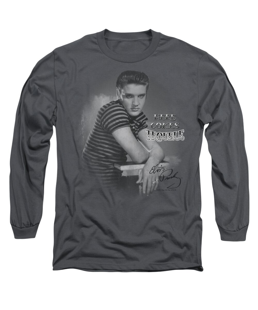 Elvis Long Sleeve T-Shirt featuring the digital art Elvis - Trouble by Brand A