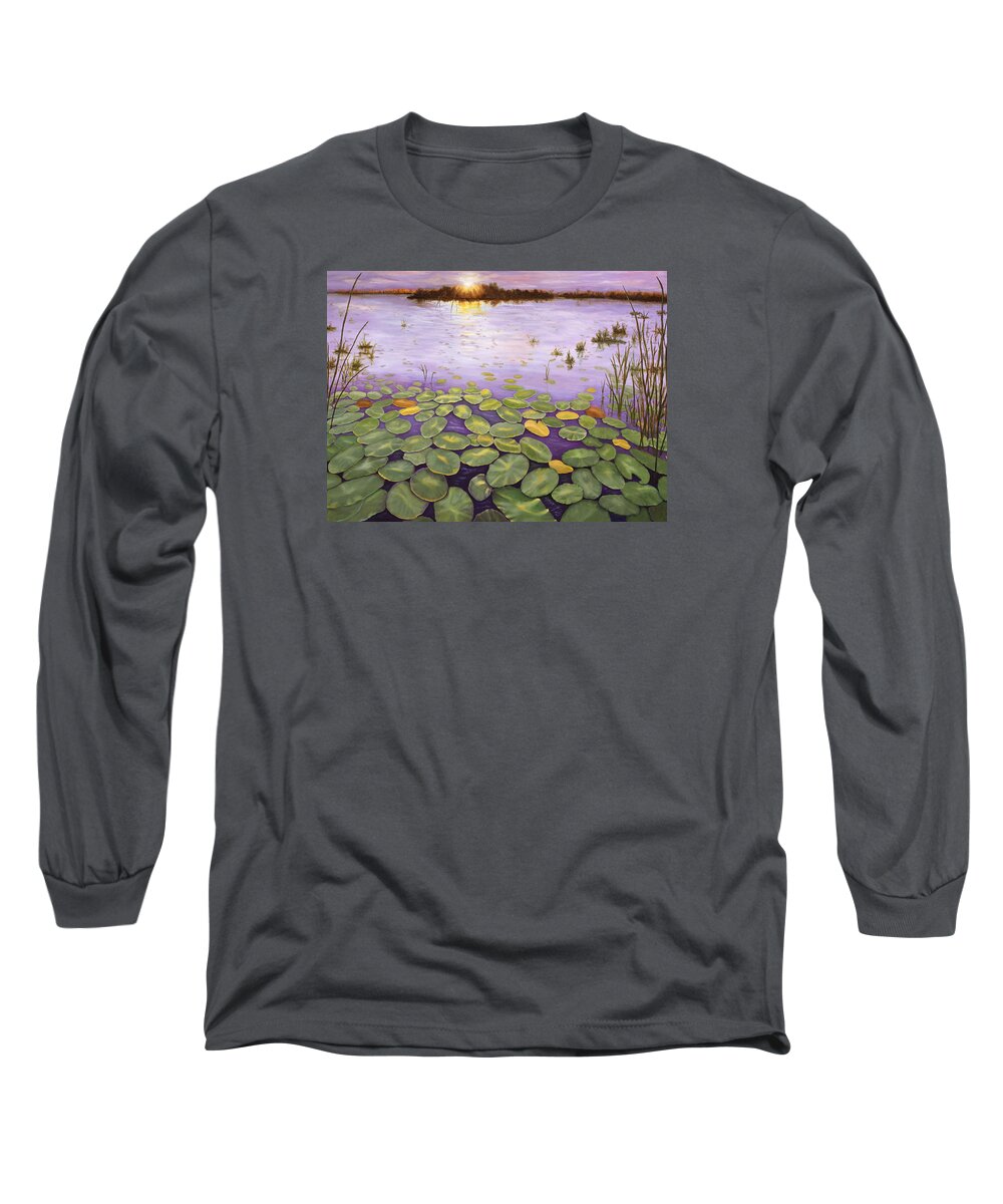 Florida Long Sleeve T-Shirt featuring the painting Everglades Evening by Karen Zuk Rosenblatt