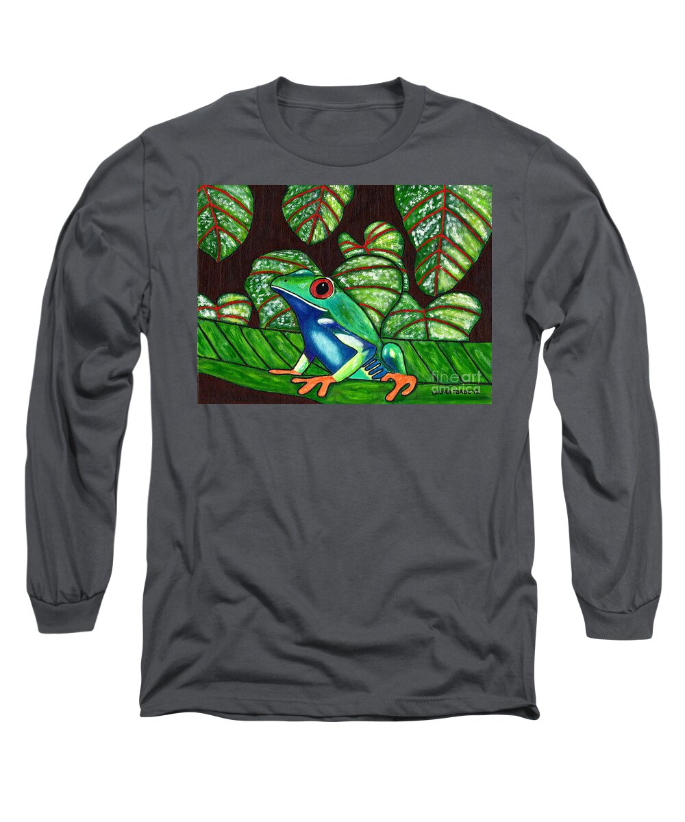 Frog Long Sleeve T-Shirt featuring the painting Eye on You by Laura Forde