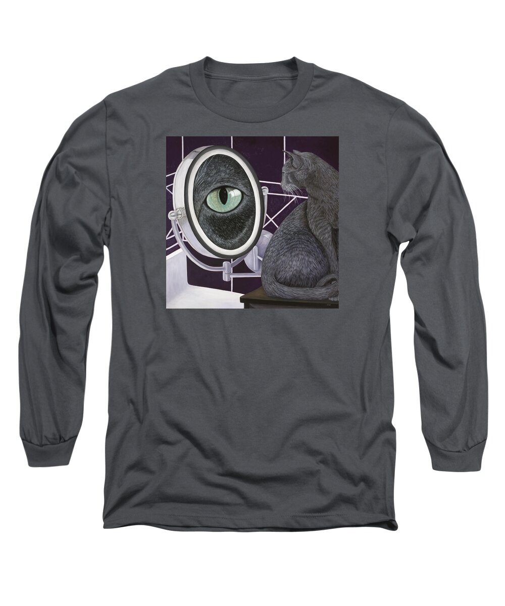 Cat Art Long Sleeve T-Shirt featuring the painting Eye See You by Karen Zuk Rosenblatt