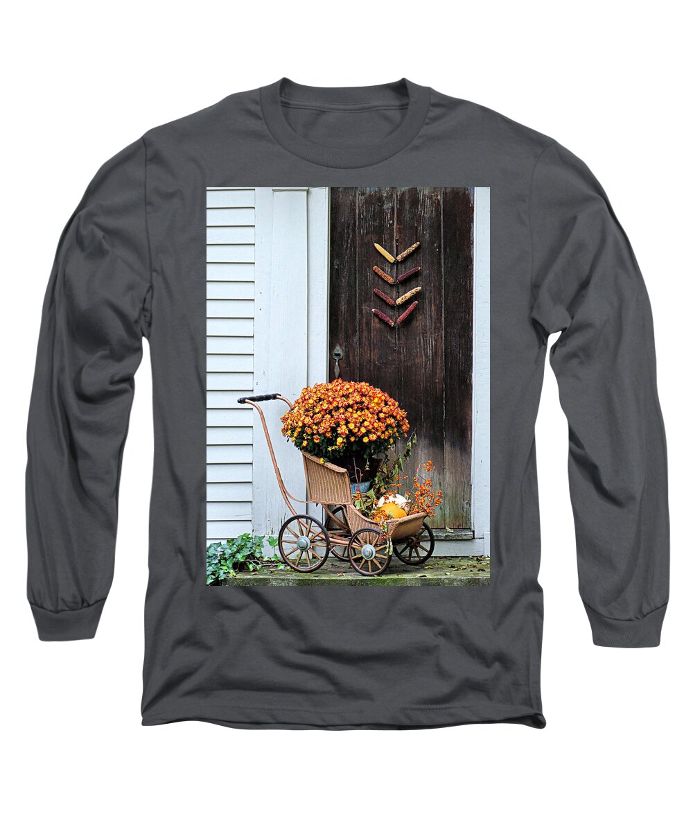 Mums Long Sleeve T-Shirt featuring the photograph Fall Decorative Front Door by Janice Drew