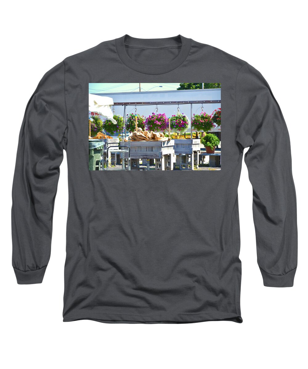 Farmers Market Long Sleeve T-Shirt featuring the painting Farmers Market 3 by Jeelan Clark