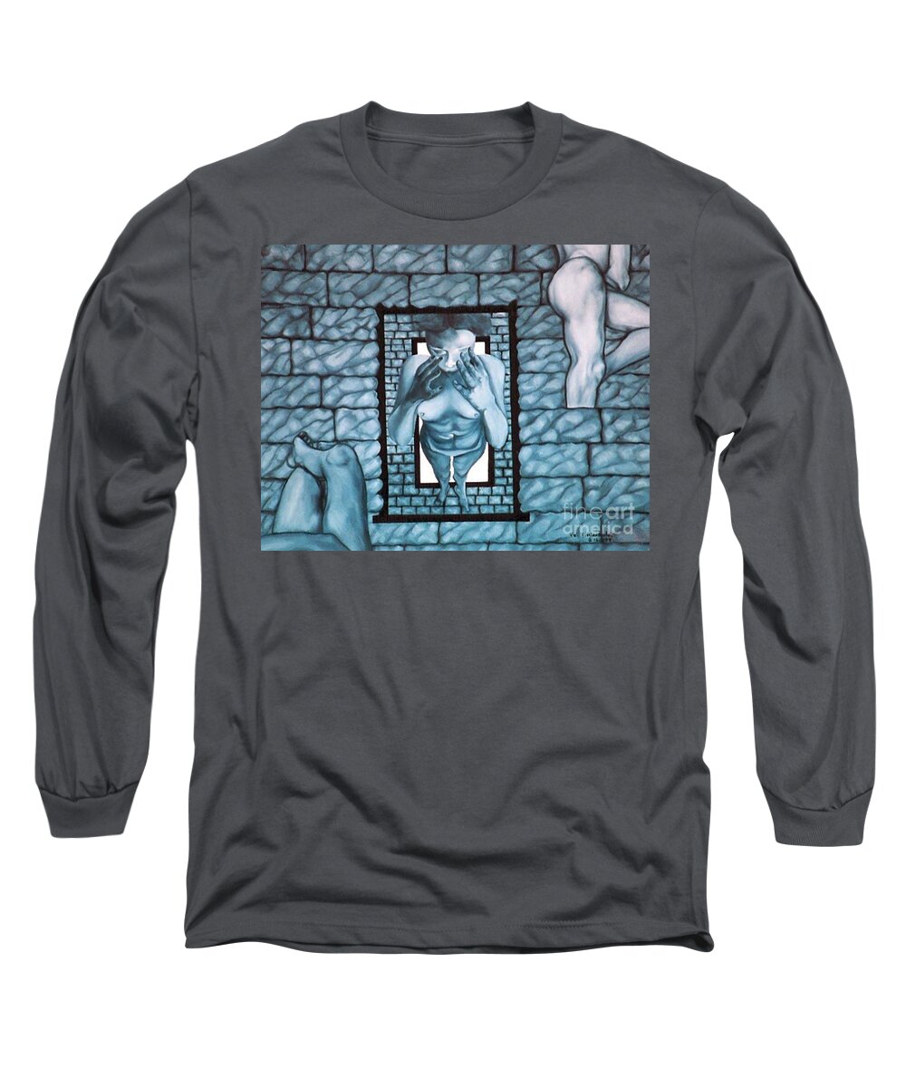 Surrealism Long Sleeve T-Shirt featuring the painting Female's Gray World by Fei A