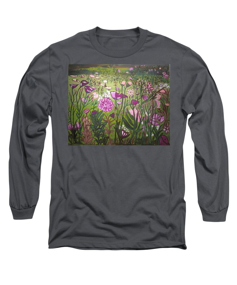 Flowers Long Sleeve T-Shirt featuring the painting Field Flowers are Violet by Jennylynd James