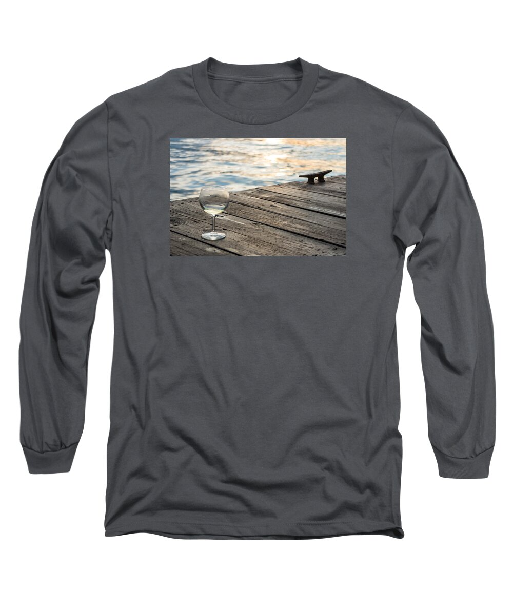 Glass Long Sleeve T-Shirt featuring the photograph Finger lakes wine tasting - Wine Glass on the Dock by Photographic Arts And Design Studio