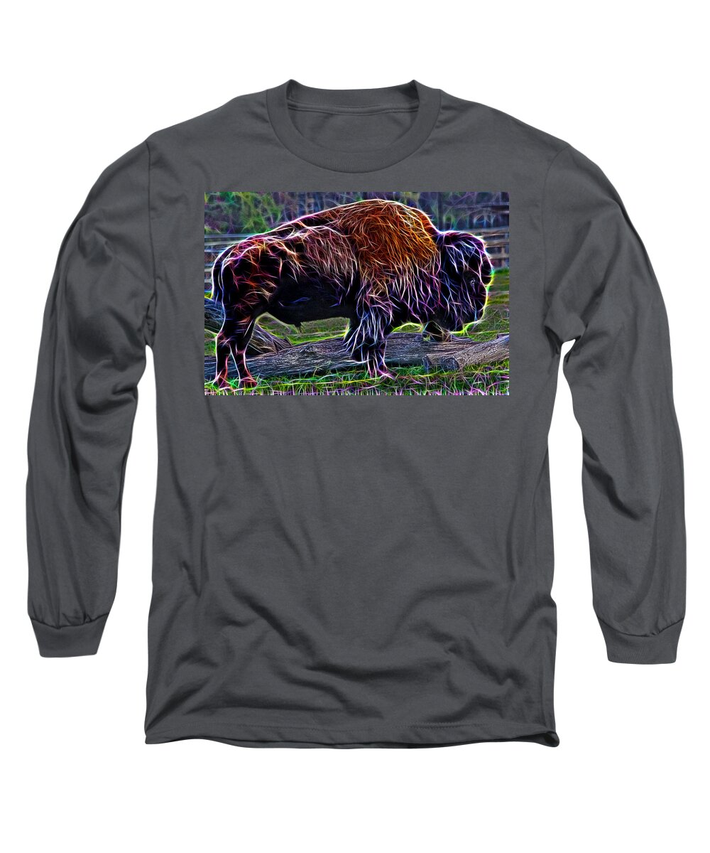 Tarongah Western Plains Zoo Long Sleeve T-Shirt featuring the photograph Fire Of A Bison by Miroslava Jurcik