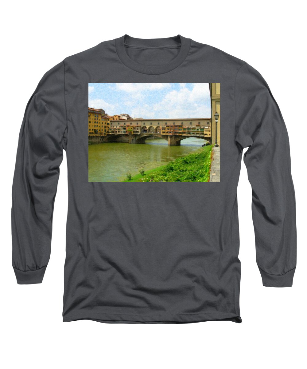 Firenze Long Sleeve T-Shirt featuring the painting Firenze Bridge Itl2153 by Dean Wittle