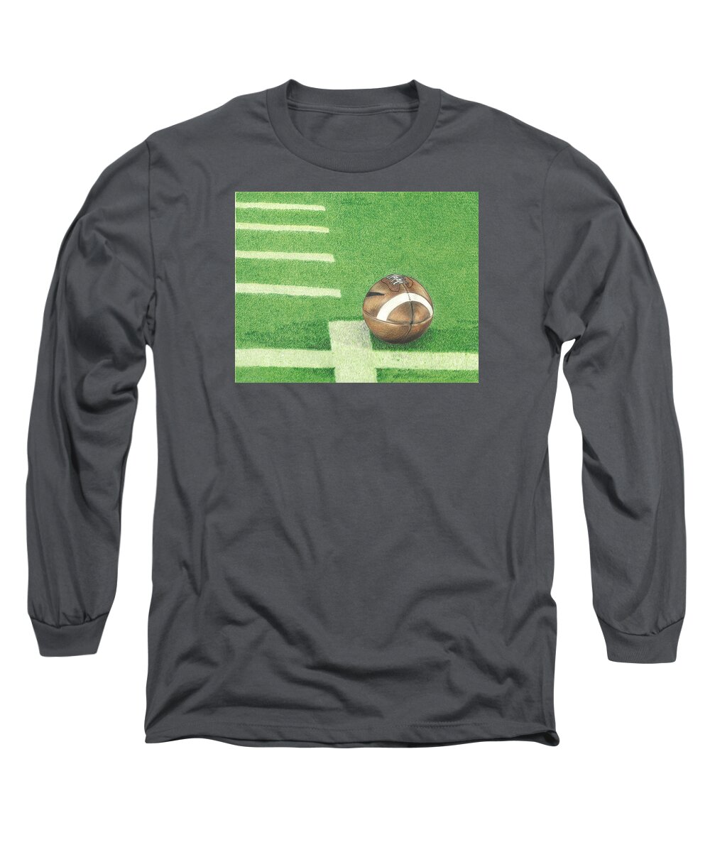 Football Long Sleeve T-Shirt featuring the drawing First Down by Troy Levesque