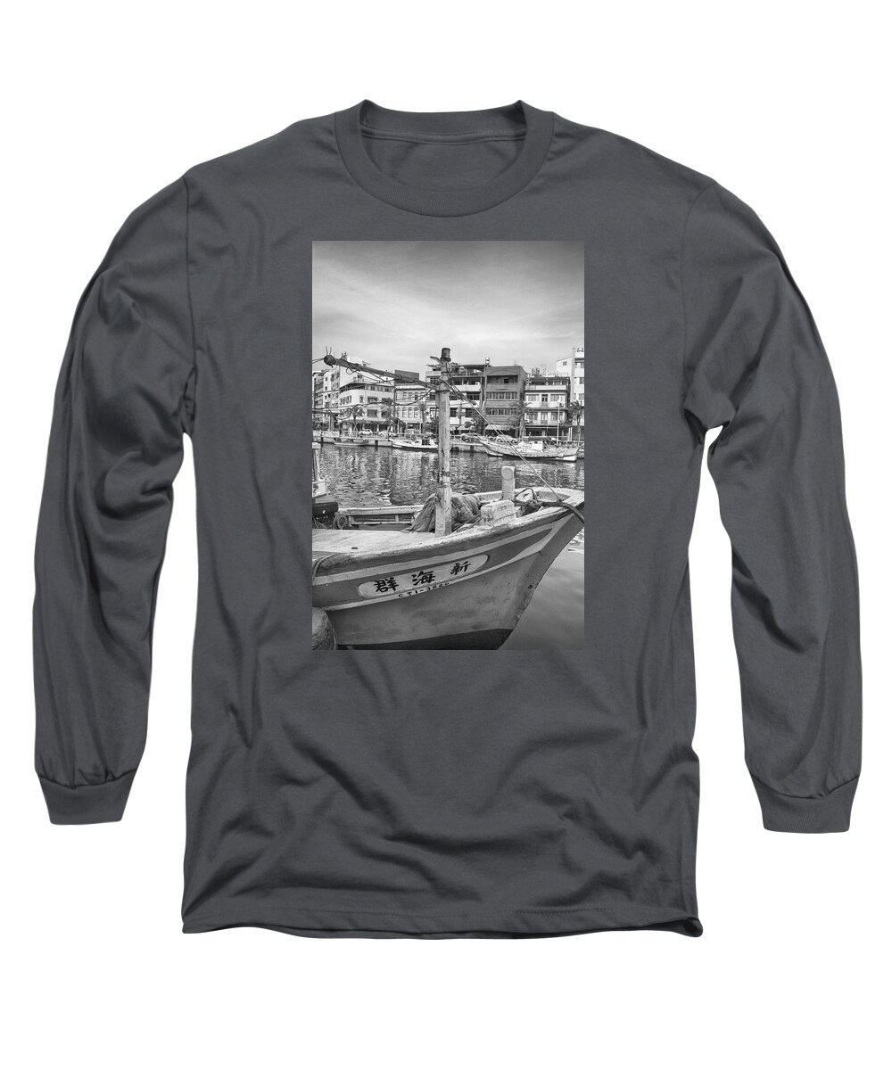 Fishing Long Sleeve T-Shirt featuring the photograph Fishing Boat B W by Bill Hamilton