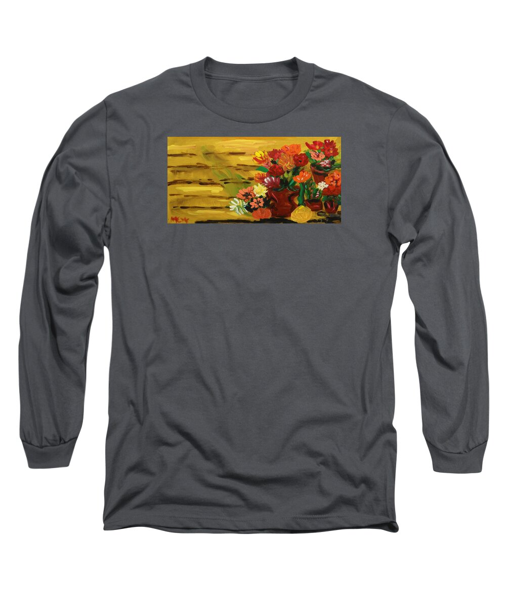 Flowers At The Side Of The House Long Sleeve T-Shirt featuring the painting Flowers at the Side of the House by Mary Carol Williams