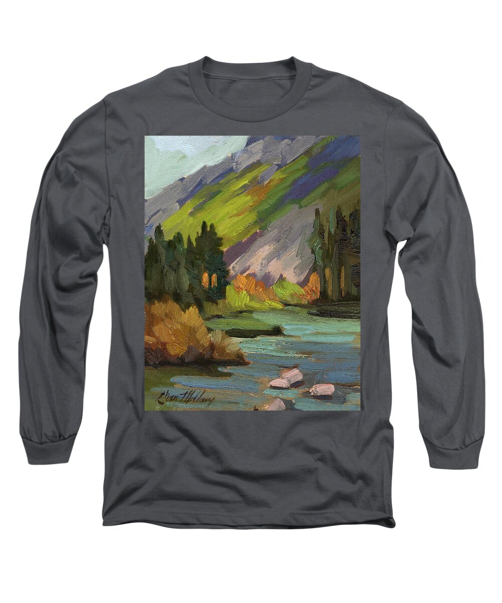 Pond Long Sleeve T-Shirt featuring the painting Fly Fishing Pond by Diane McClary
