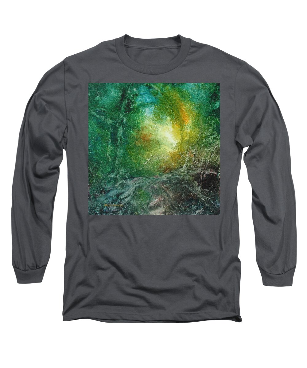David Ladmore Long Sleeve T-Shirt featuring the painting Forest Light 27 by David Ladmore