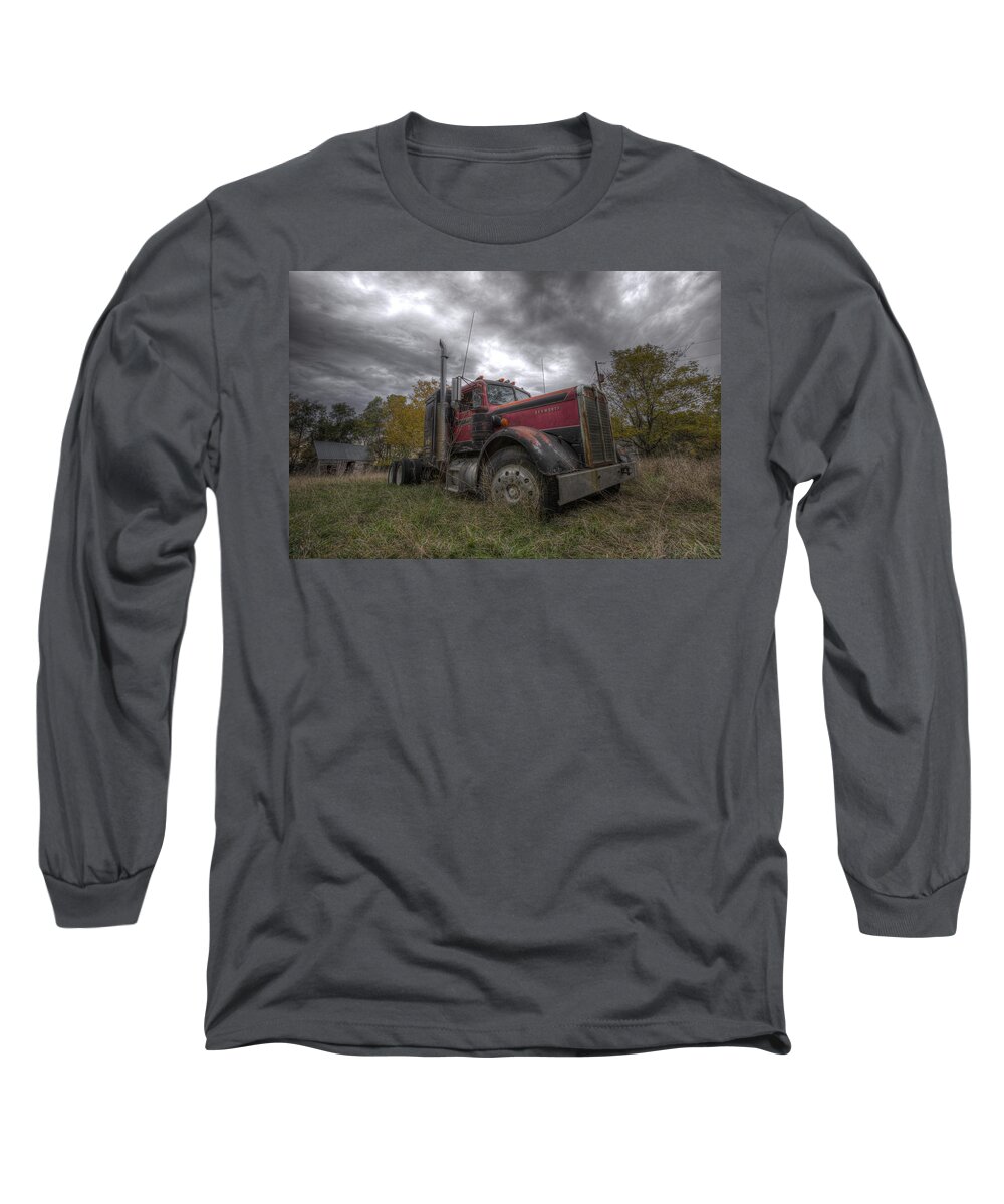 Semi Long Sleeve T-Shirt featuring the photograph Forgotten Big Rig 2014 V2 by Aaron J Groen