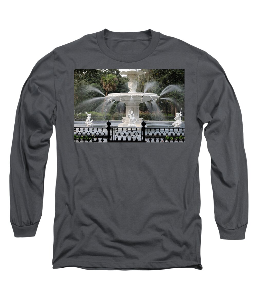 Fountain Long Sleeve T-Shirt featuring the photograph Fountain at Forsyth Park Savannah by Bradford Martin
