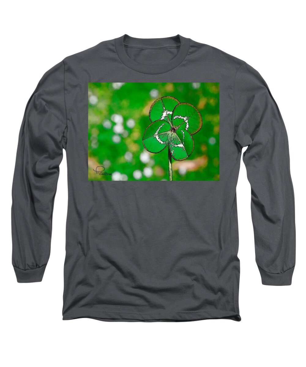 Clover Long Sleeve T-Shirt featuring the digital art Four Leaf Clover by Ludwig Keck