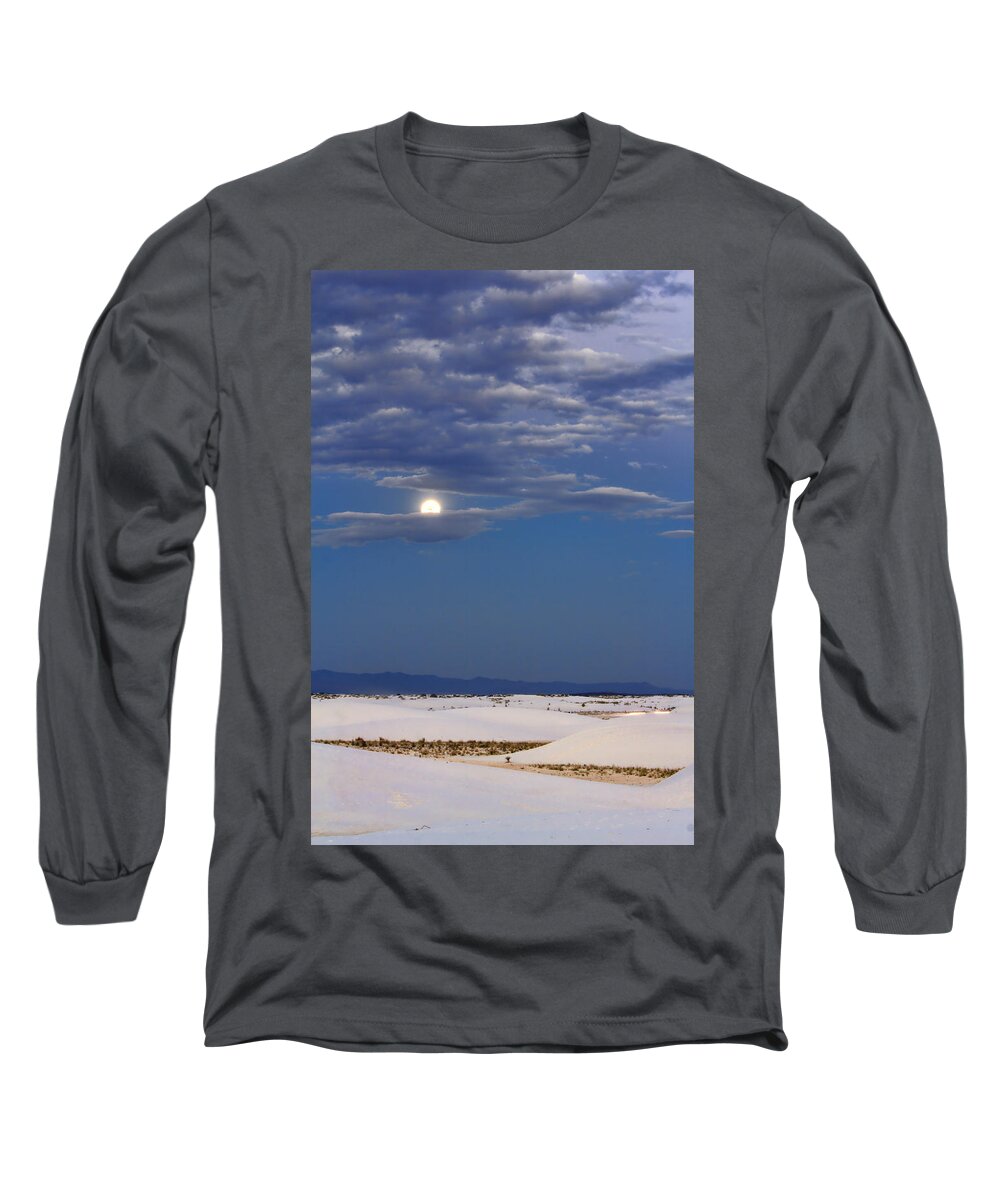 White Sands Long Sleeve T-Shirt featuring the photograph Full Moon at White Sands by Diana Powell
