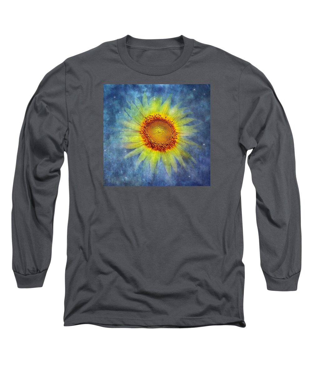 Yellow Sunflower Long Sleeve T-Shirt featuring the photograph Galactic Bloom by Marina Kojukhova