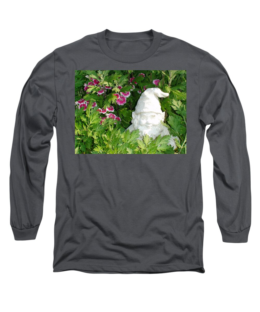 Landscape Long Sleeve T-Shirt featuring the photograph Garden Gnome by Charles Kraus