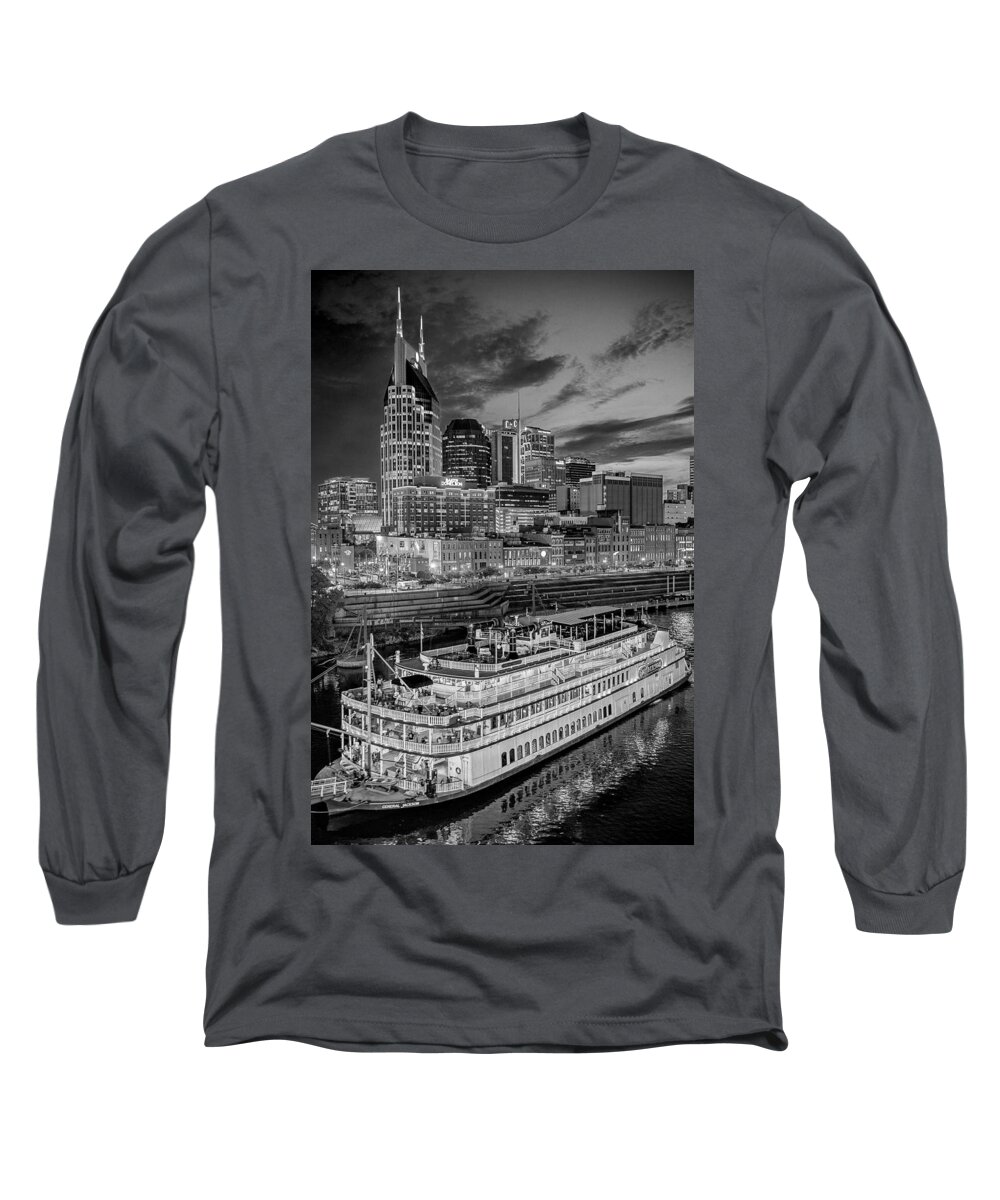 Black And White Long Sleeve T-Shirt featuring the photograph General Jackson Nashville by Brett Engle