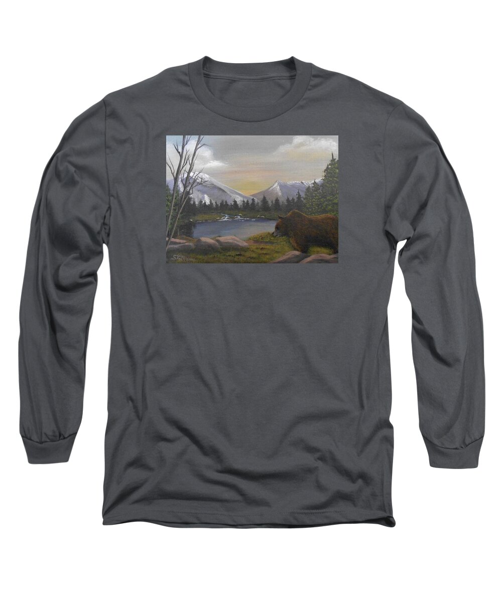 Grizzly Bear Long Sleeve T-Shirt featuring the painting Ghost Bear-the Cascade Grizzly by Sheri Keith