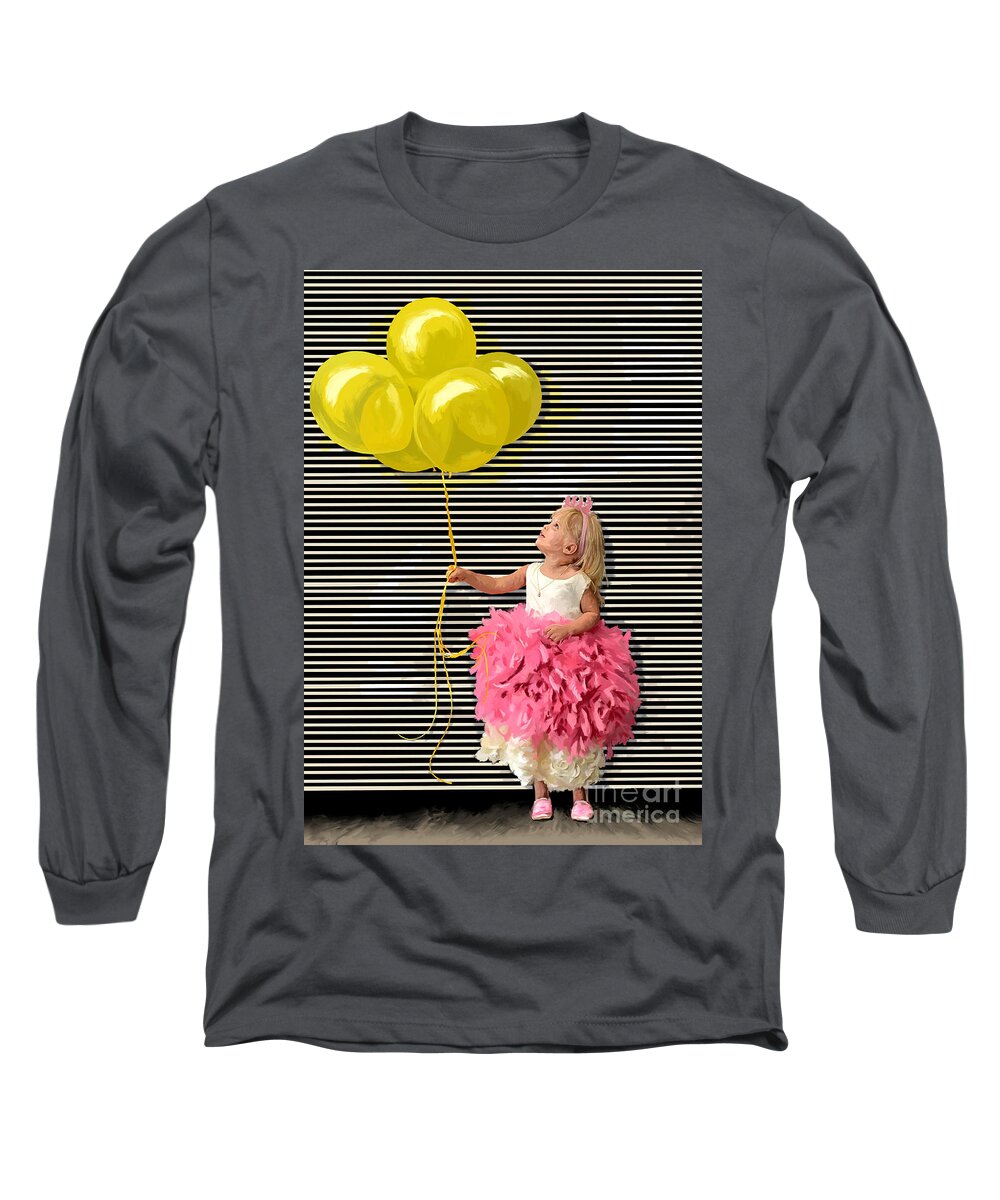 Yellow Balloons Long Sleeve T-Shirt featuring the painting Gillian With Yellow Balloons by Tim Gilliland