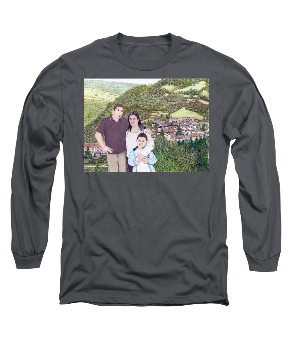 Valle Castellana Long Sleeve T-Shirt featuring the painting Giusy Mirko and Simone in Valle Castellana by Albert Puskaric