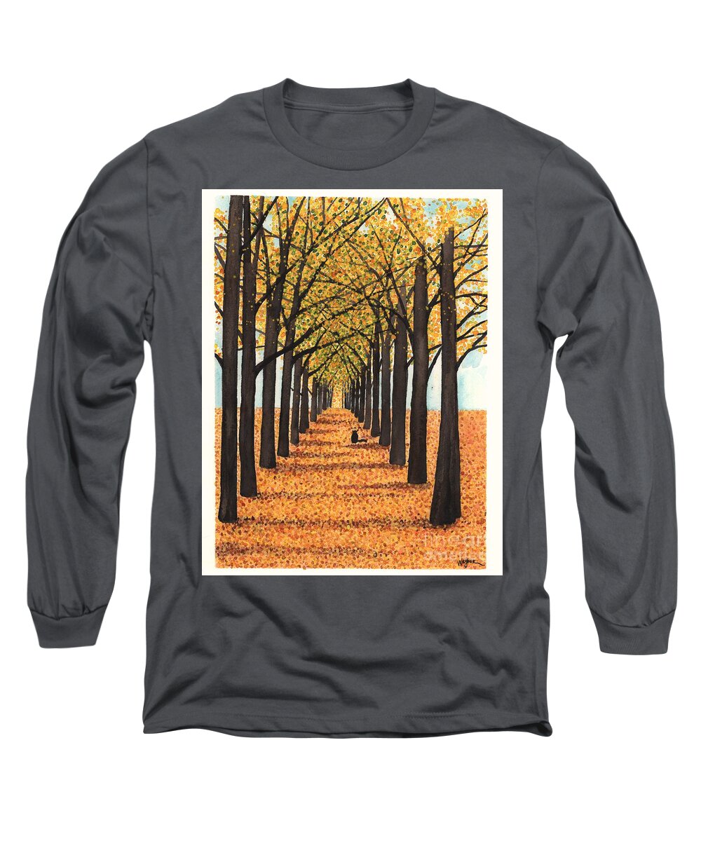 Allee Long Sleeve T-Shirt featuring the painting Golden Way by Hilda Wagner