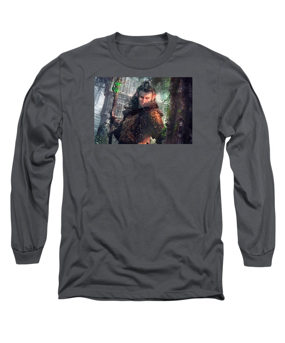 Magic The Gathering Long Sleeve T-Shirt featuring the digital art Greenside Watcher by Ryan Barger