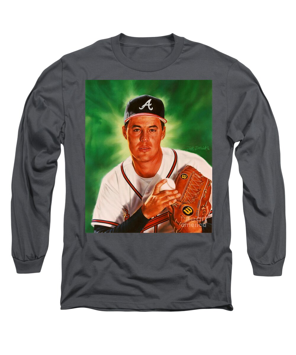Sports Long Sleeve T-Shirt featuring the painting Greg Maddux by Dick Bobnick