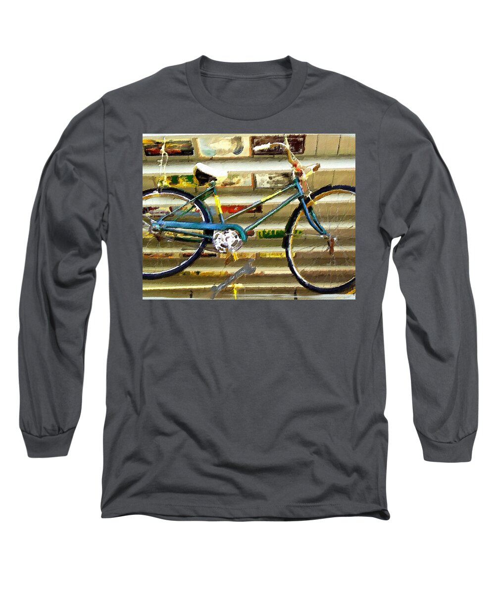 Blue Bike Long Sleeve T-Shirt featuring the painting Hanging Bike by Joan Reese