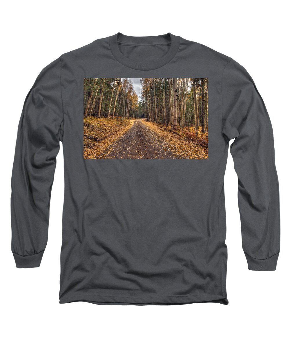 Fall Color; Fall; Aspens; Trees; Aspen Trees; Flagstaff; Arizona; Southwest; Landscapes; Leaves; Fallen Leaves; Hdr Long Sleeve T-Shirt featuring the photograph Hart Prairie Aspens by Tam Ryan