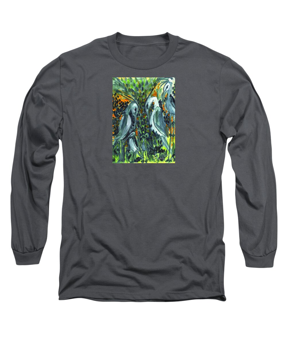 Herons Long Sleeve T-Shirt featuring the painting Herons by Holly Carmichael