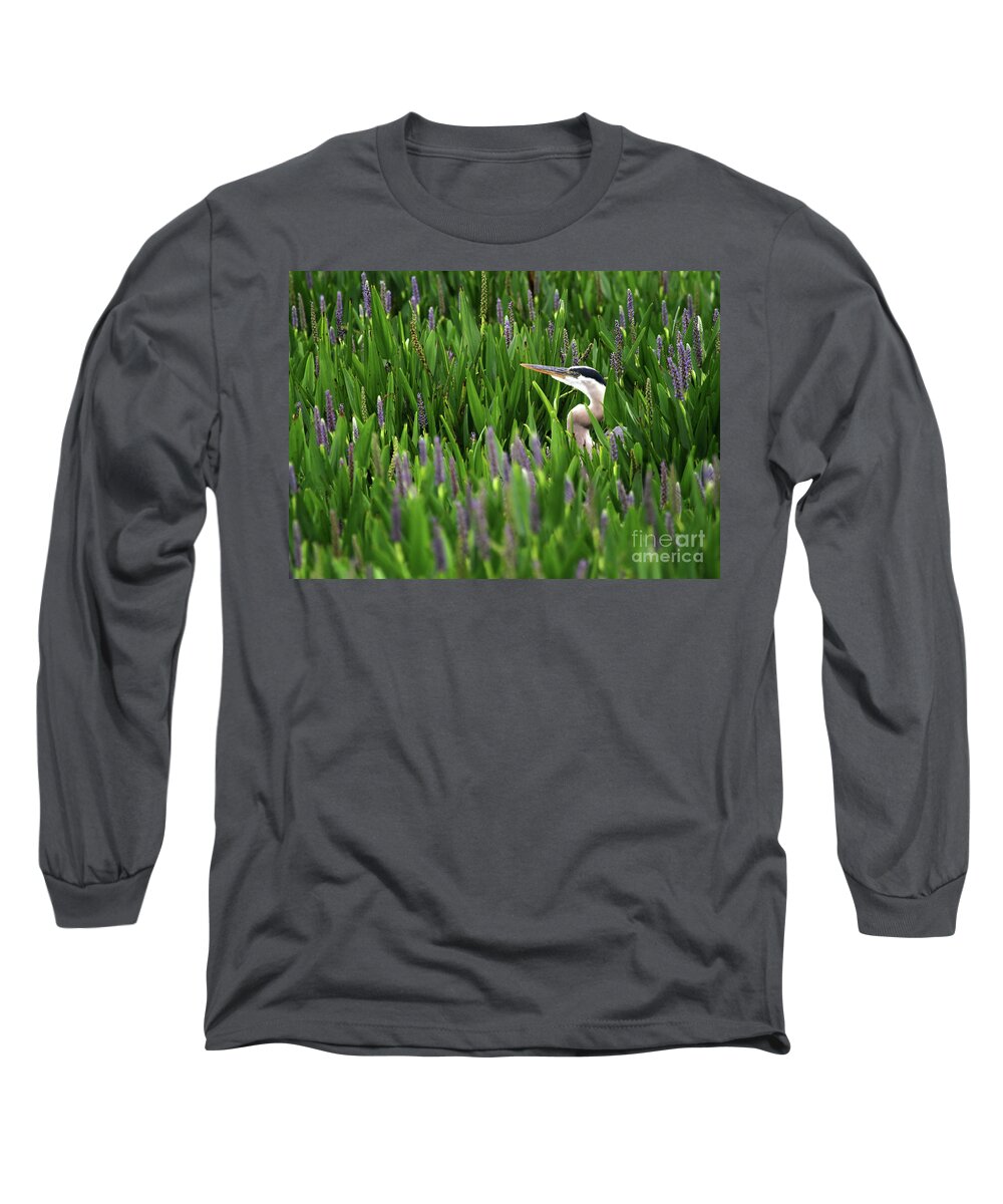 Great Blue Heron Long Sleeve T-Shirt featuring the photograph Hiding by Sabrina L Ryan