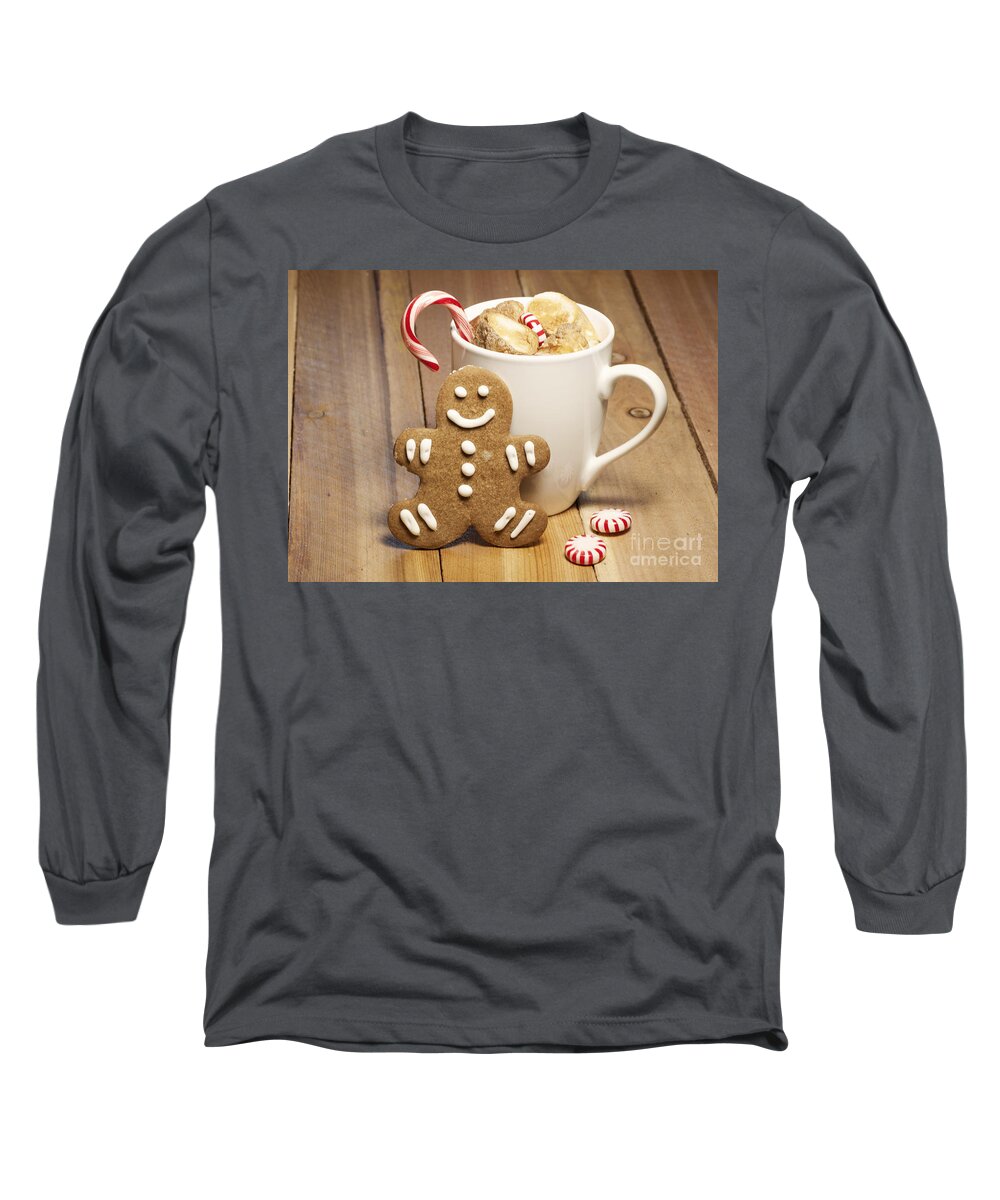 Baked Long Sleeve T-Shirt featuring the photograph Hot Chocolate Toasted Marshmallows and a Gingerbread Cookie by Juli Scalzi