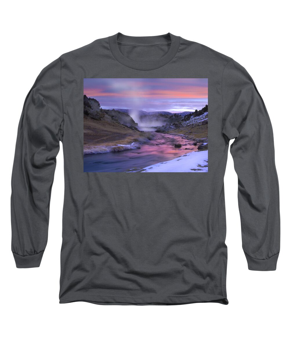 00175514 Long Sleeve T-Shirt featuring the photograph Hot Creek At Sunset Sierra Nevada by Tim Fitzharris