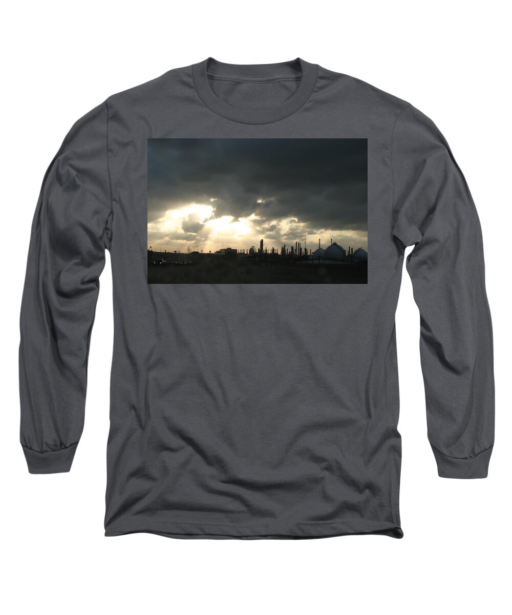 Sunbeams Long Sleeve T-Shirt featuring the photograph Houston Refinery at Dusk by Connie Fox