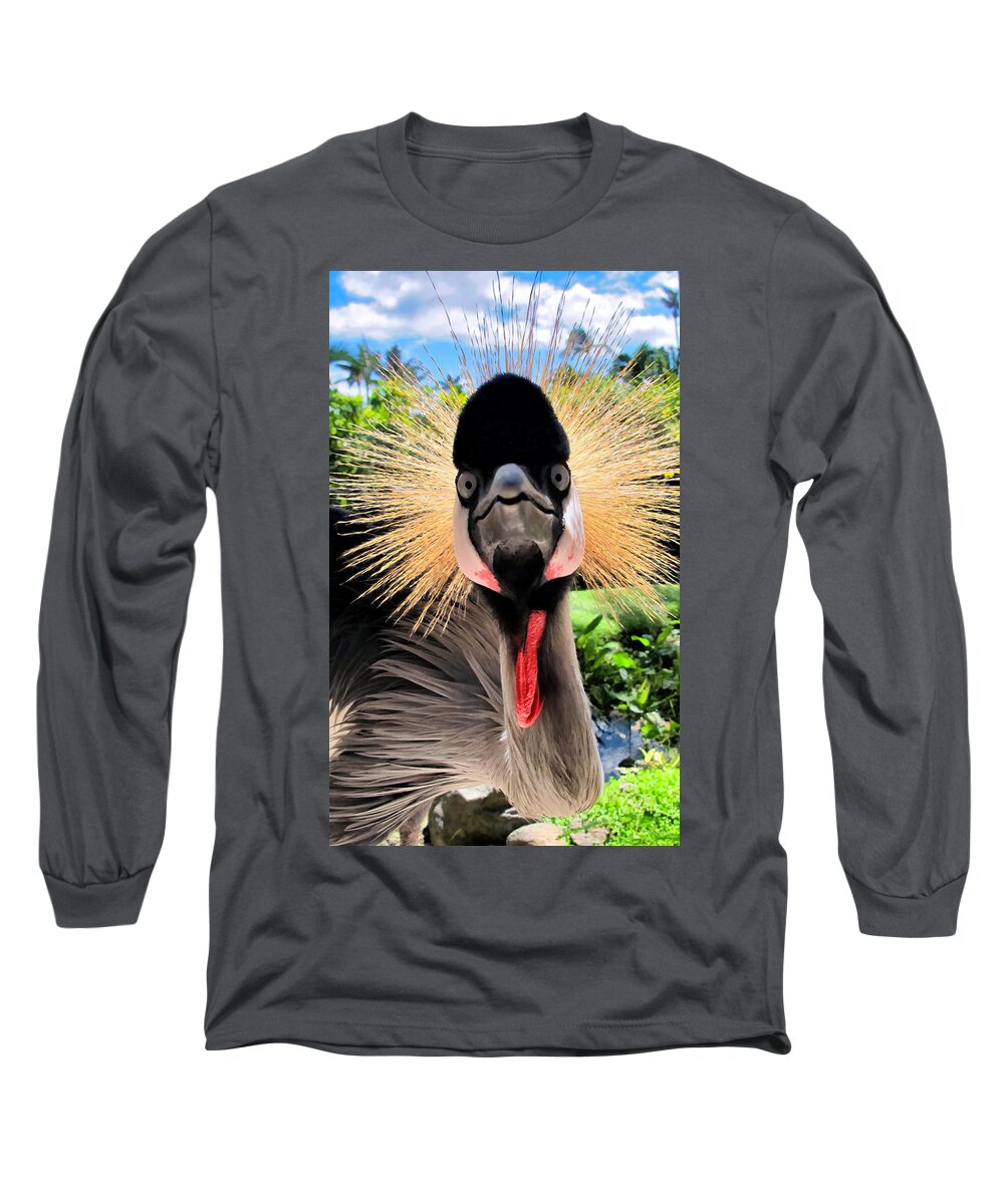 African Crested Crane Long Sleeve T-Shirt featuring the photograph Hyatt 18 by Dawn Eshelman