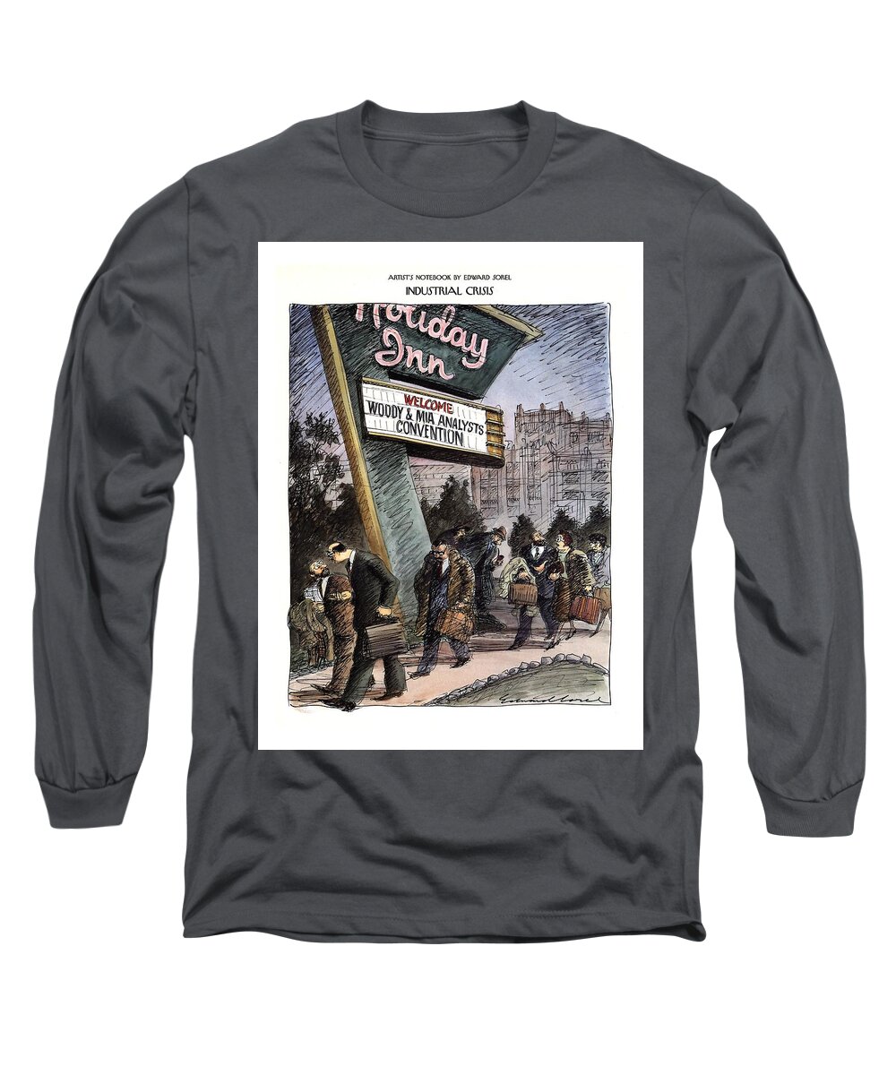 Industrial Crisis
(long Line Of Distressed-looking Professional People Talking And Walking Past A Holiday Inn Sign Which Reads )
Psychology Long Sleeve T-Shirt featuring the drawing Industrial Crisis by Edward Sorel
