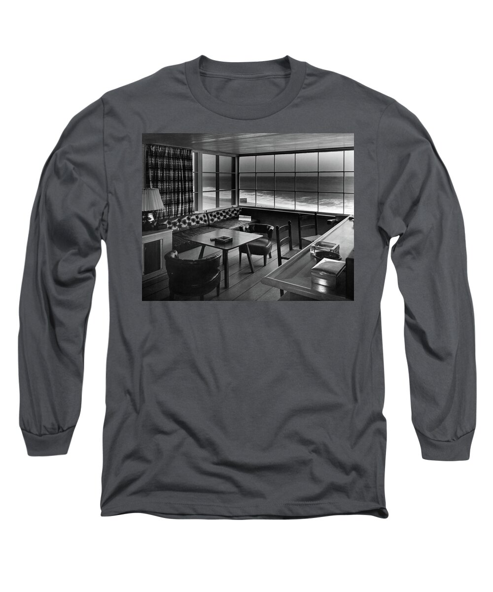 Interior Long Sleeve T-Shirt featuring the photograph Interior Of Beach House Owned By Anatole Litvak by Fred R. Dapprich