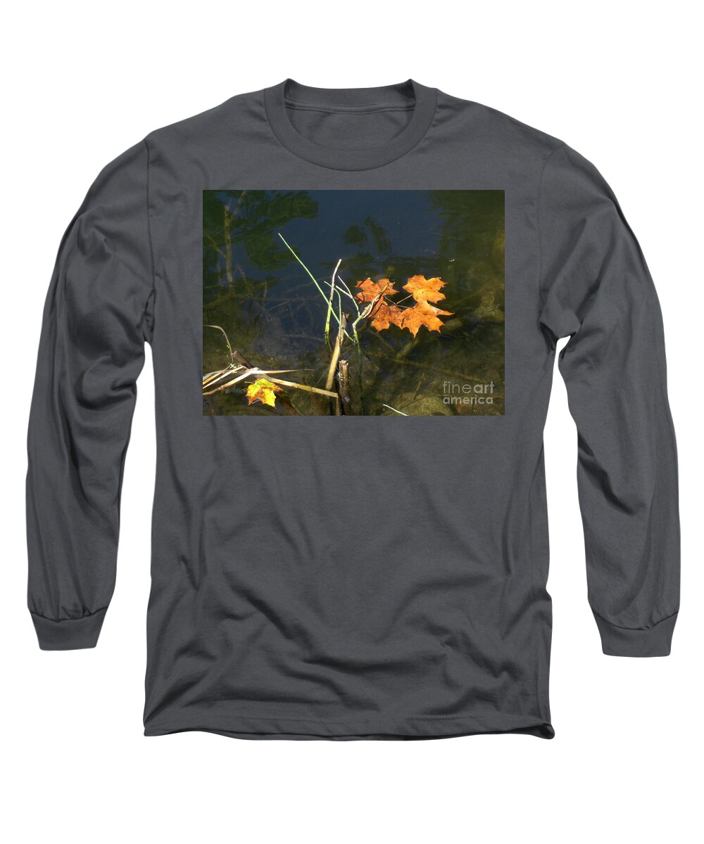 Landscape Long Sleeve T-Shirt featuring the photograph It's over - Leafs on Pond by Brenda Brown