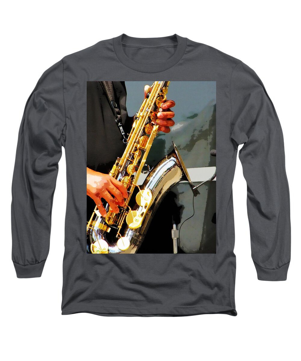 Sax Long Sleeve T-Shirt featuring the photograph Jazz Man by John Freidenberg
