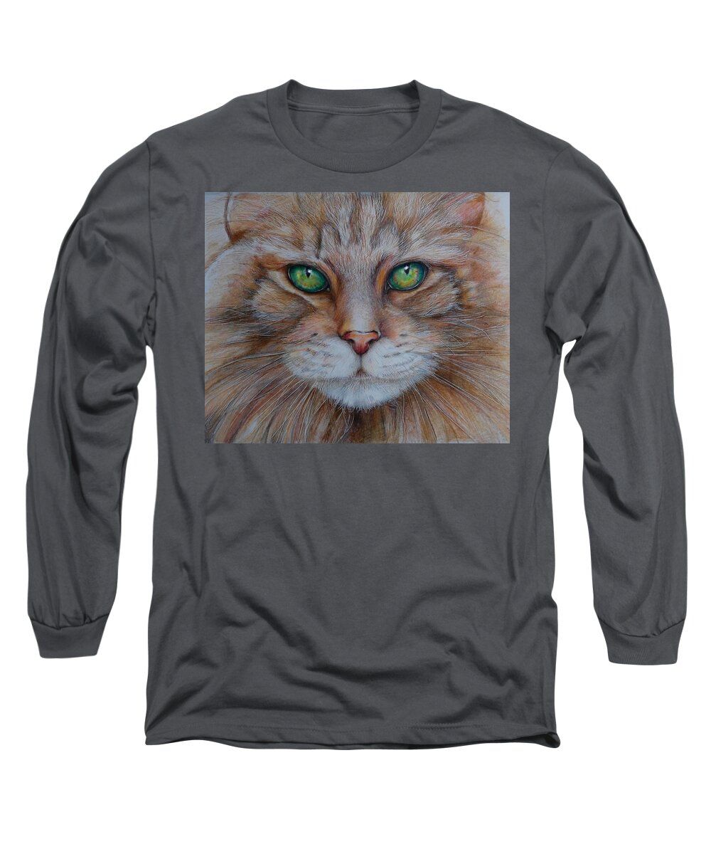Cat Long Sleeve T-Shirt featuring the drawing Jenks by Jean Cormier