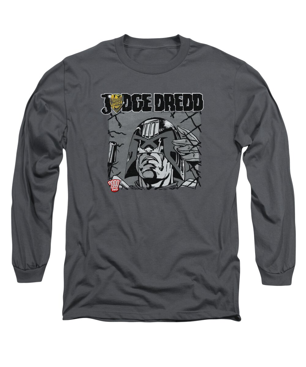 Judge Dredd Long Sleeve T-Shirt featuring the digital art Judge Dredd - Fenced by Brand A