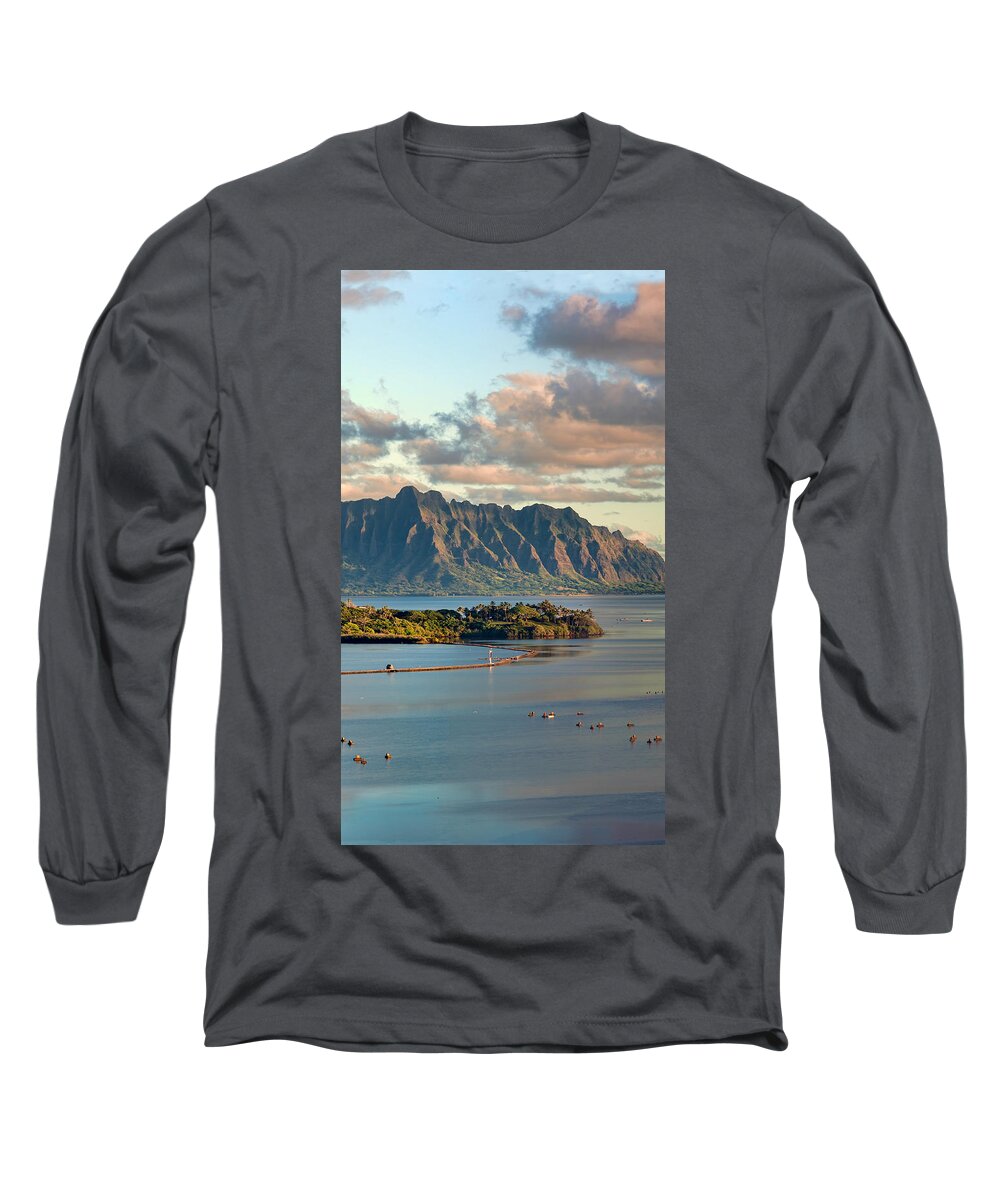 Hawaii Long Sleeve T-Shirt featuring the photograph Kaneohe Bay Panorama Mural 2 of 5 by Dan McManus