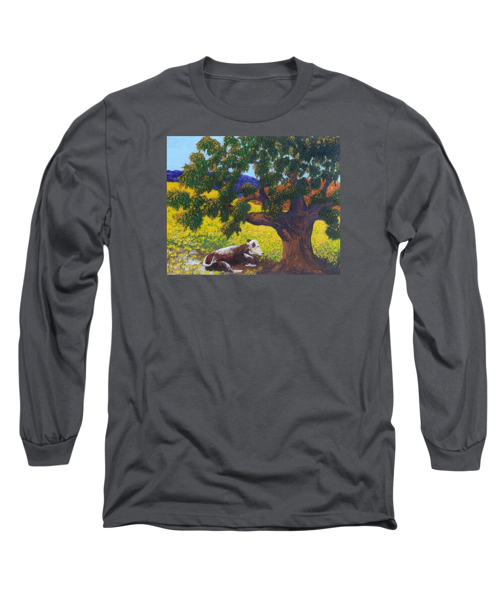 Print Long Sleeve T-Shirt featuring the painting Kern County Cow by Katherine Young-Beck