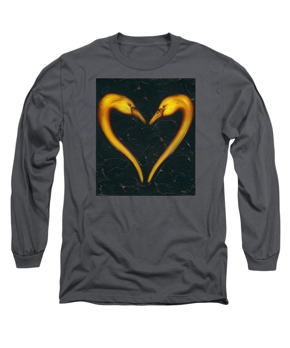 Swans Long Sleeve T-Shirt featuring the painting Kiss by Kenneth Clarke