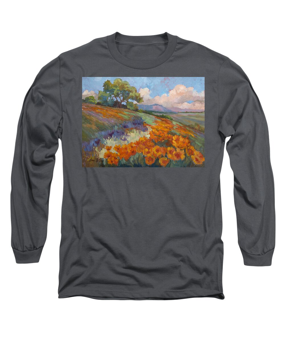 California Poppies Long Sleeve T-Shirt featuring the painting Land of Sunshine by Diane McClary
