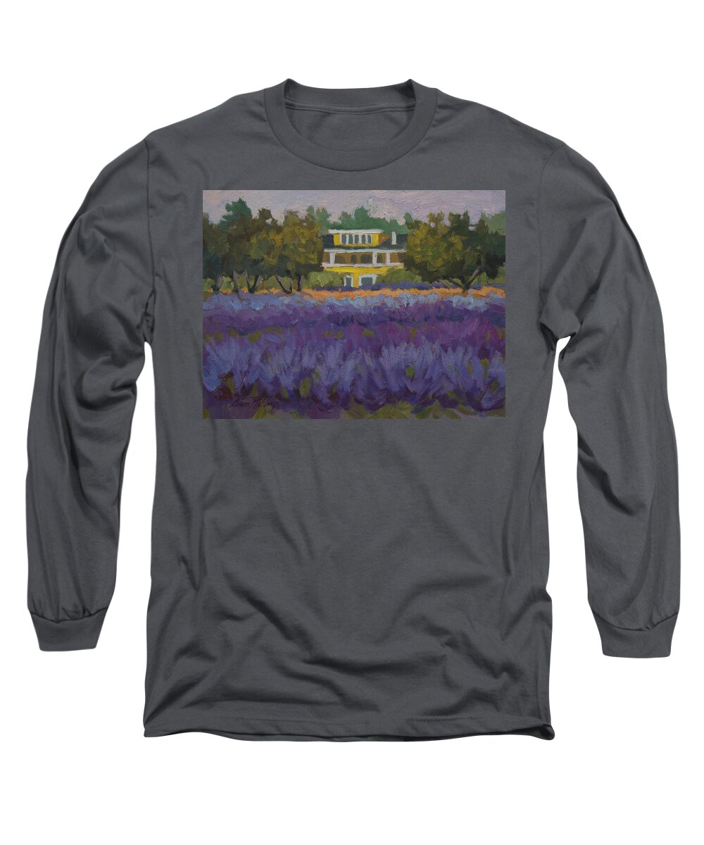 Lavender Long Sleeve T-Shirt featuring the painting Lavender Farm on Vashon Island by Diane McClary