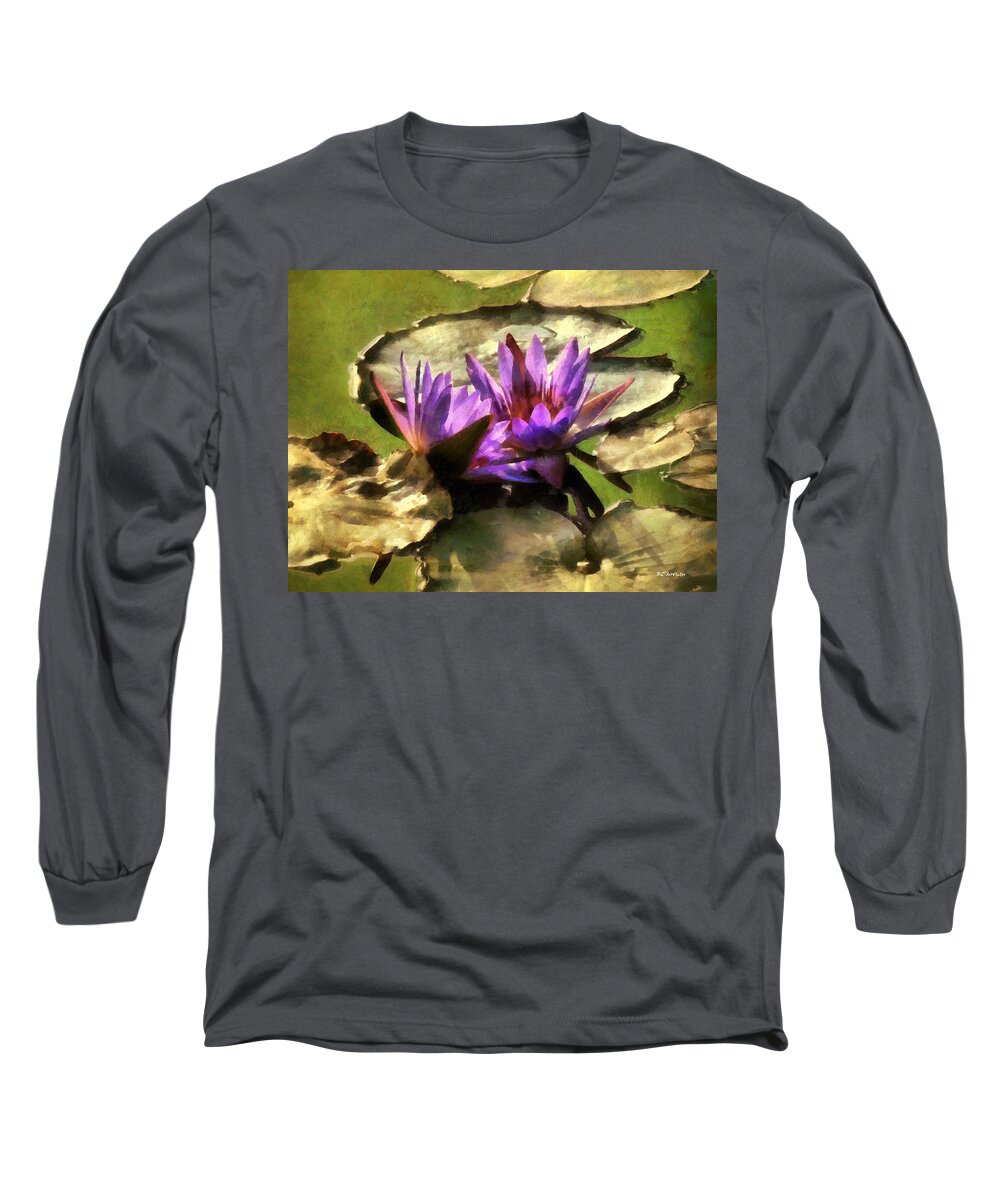 Lotus Long Sleeve T-Shirt featuring the painting Lavender Lotus by RC DeWinter